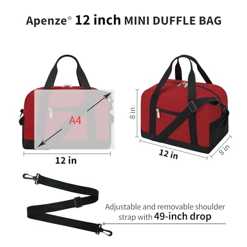 Apenze Small Gym Bag Carry On Bag - 12 in Mini Duffle Bag Lightweight for Overnight Travel(Red) - color: Red, size: 12inch