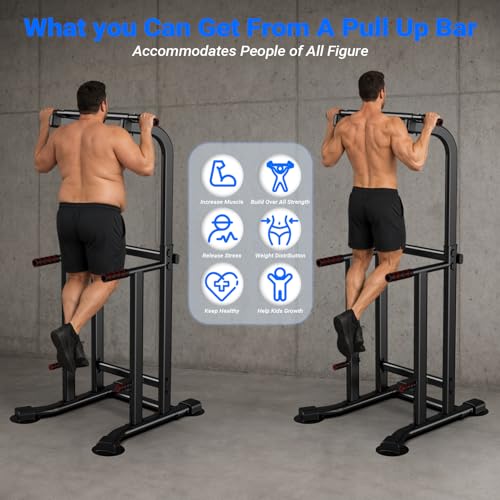 YYJO Foldable Pull Up Bar Free Standing Multi-function Power Tower Dip Bar with Assistance Bands Home Gym Strength Training Equipment - color: Black&Red 011