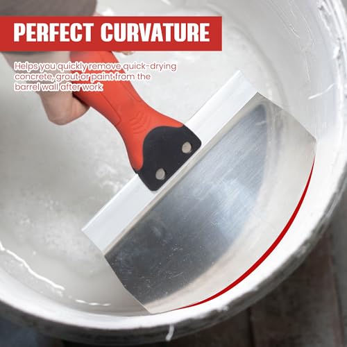 Fishark 6.5" Bucket Scoop, Stainless Steel Drywall & Plaster Tool | Curved Blade, Soft-Grip Handle, Rust Resistant Steel, Reduced Material Waste, for Drywall, Plaster, Mortar & Paint