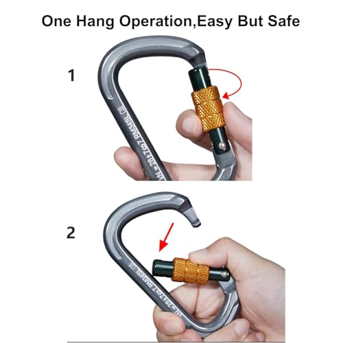 Auto Locking Rock Climbing Carabiner Clips, Heavy Duty Asymmetrical Carabiner Connector Used for Rappelling Rescue Outdoor Climbing, Mountaineer, Hammock, Camping - color: 28KN(2pack)