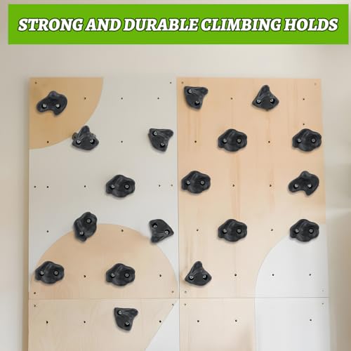 20 Unique Rock Wall Climbing Holds Extra Large,DIY Climbing Wall for Indoor Outdoor Playground Wood Rock Wall with M8 Screws(Black - color: Dark Black