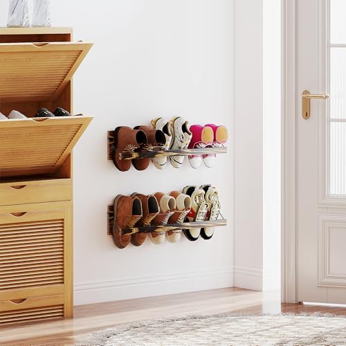 Nisorpa 2 Pcs Wall Mounted Shoe Rack Rustic Burnt Wood, Wall Hanging Shoe Rack Mounted, Shoes Storage Organizer Footwear Holder for Entryways Closet Mudroom Hallways, 30 Inch, Holds 3 Pairs - size: 30 inch