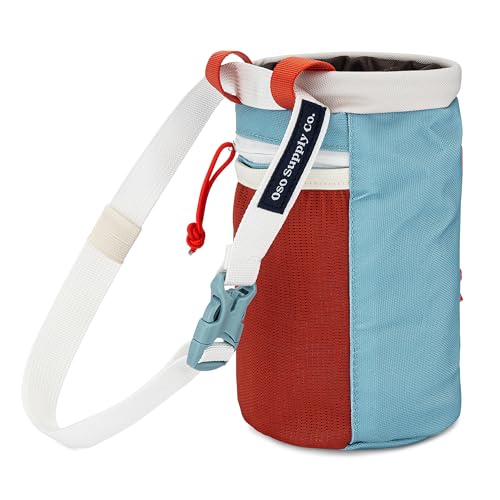 Classic Chalk Bag for Rock Climbing, Bouldering Chalk Bag Bucket with Quick-Clip Belt, Zippered Pockets and Pouch - Perfect Indoor/Outdoor Rock Climbing Gear Equipment - color: Mineral Blue & Red