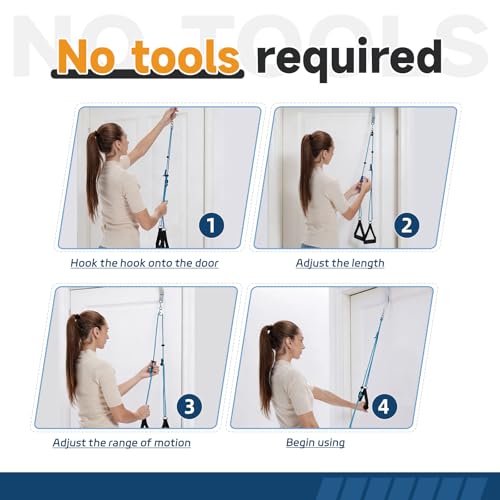 Shoulder Pulley for Physical Therapy, Rehab and Arm Exercise | Over-the-door pulley system for shoulder rehab, physical therapy, and arm exercise routines - color: Blue