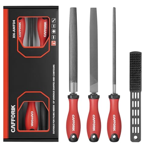 4PCS Metal File Set, 8-Inch, High-strength carbon steel file, Flat/Half round/Round steel file with Handle, Wire Brush, Hand Files Work for Metal, Wood and More