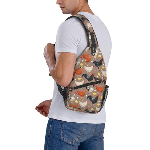 Funny Rooster Print Crossbody Sling Bags for Women Men Cute Chicken Cock Hen Domestic Animal Print Travel Sling Backpack Casual Shoulder Bag Rustic Country Farmer Life Theme Hiking Daypack - color: White Orange Black