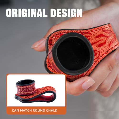 KONLLEN Leather Magnetic Chalk Holder, Pool Cue Accessory | Round or square engraved leather holder keeps billiard chalk secure and easy to reach during pool play. - color: VT Holder-Red-round