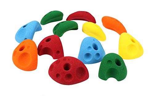 Atomik Rock Climbing Holds Set of 12 Large Bolt-On Divot Jugs in Assorted Bright Tones for Steep Walls