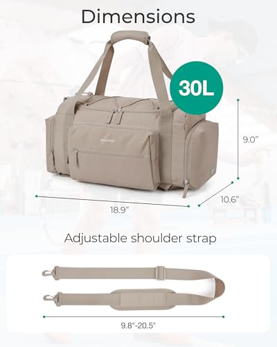 BAGSMART 4-IN-1 Gym Bag for Women Men, TSA Duffle Bag for Travel | With Shoe Compartment & Wet Pocket, 22L/30L/38L Tactical Backpack with 40oz Water Bottle Holder, Lightweight, Water-resistant - color: C-Light tan