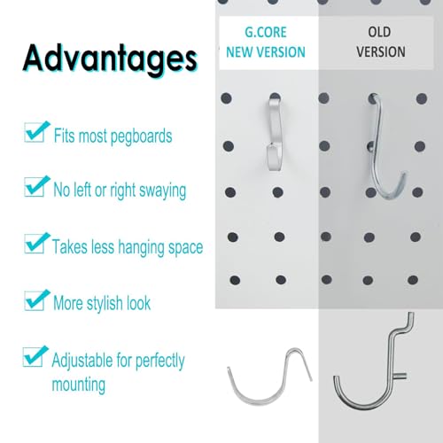 Pegboard J Hooks Silver 80pcs Peg Board Metal Tool Hangers for Garage Craft | 1/4" Pegboard Accessories, Stainless Steel Hooks with A Small Plier, Adjustable J Hook for Slot Panels, Wire Shelving, Racks - style: 80pcs Silver J Hooks