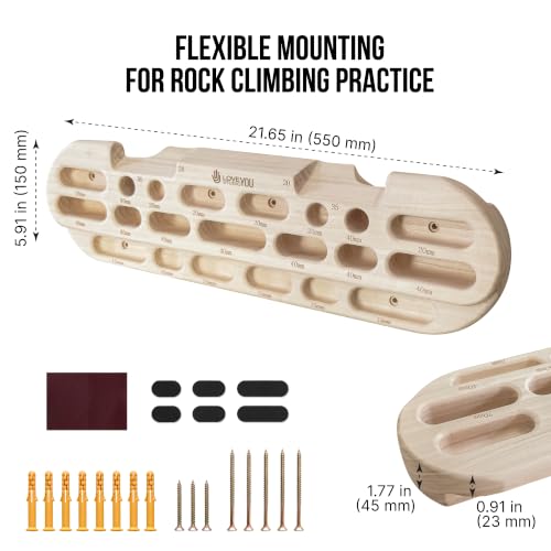 Hangboard Rock Climbing Fingerboard Training - Wooden Climbing Hang Board with Finger Pockets Multiple Depths Dual Slopes - Board Trainer for Pull Ups Grip Strength Endurance