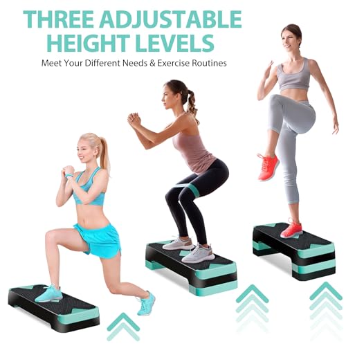 HomGarden Adjustable Workout Aerobic Stepper in Fitness & Exercise Step Platform Trainer Stepper w/Risers Adjust 4"-6''-8'' - color: Green