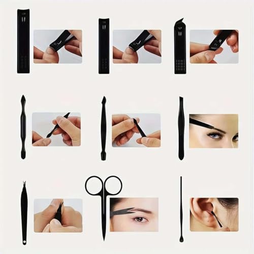 24-Pcs Professional Nail Kit & Complete Nail Cutter Set with Travel Case, Includes Cuticle Trimmer & Nail Design Tools, Mens & Women Fingernail Grooming Kit(Black/Red)