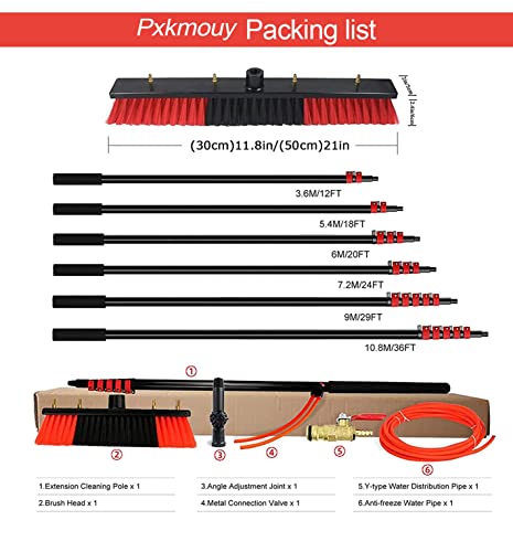 3.6~10.8m Window Cleaning Pole, Water Fed Telescopic Brush, Window Cleaner Kit, Extendable Solar Panel Washing Equipment Cleaning Conservatory Roof - color: 55cm Brush Head, size: 12FT/3.6M