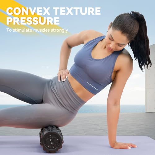 Vibrating Foam Roller for Muscle Recovery, 5-Speed, Rechargeable | High-Density Massage Roller for Physical Therapy, Back Pain Relief & Deep Tissue Massage, Exercise Roller Massager, 2 Modes