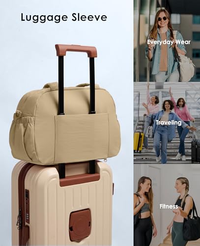 Gym Bag for Women, Travel Duffle Bags with Wet Pocket, Lightweight Carry on Bag Overnight Weekender Duffel Bag, Water Resistant (Camel) - color: Camel