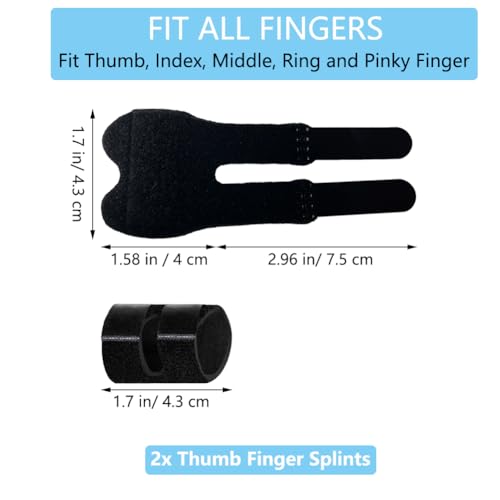 Thumb Finger Splints (2Pcs), Trigger Thumb Splint Finger Brace for Mallet, Broken, Straightening, Arthritis, Injury, Finger Stabilizer Support for Thumb/Middle/Ring/Index/Pinky Fingers