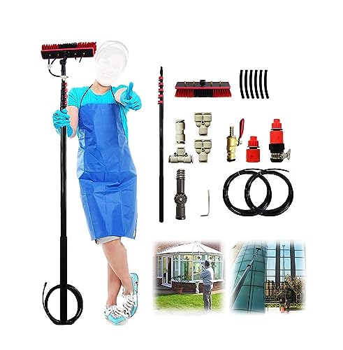 3.6~10.8m Window Cleaning Pole, Water Fed Telescopic Brush, Window Cleaner Kit, Extendable Solar Panel Washing Equipment Cleaning Conservatory Roof Extendable Cleaner Con - color: 35cm Brush Head, size: 12FT/3.6M