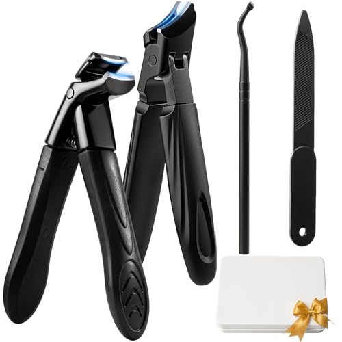 Nail Clippers Set Box, 4 Pcs-Stainless Steel Large Toenail Clippers for Thick Nails, Heavy Duty Slanted Nail Clipper with Nail File, Nail Lifter, Long Handled Fingernail Cutter for Men & Women - size: 4Pcs Nail Clippers Set-black