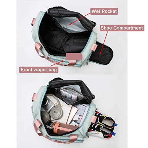 Small Gym Bag for Women, Travel Duffle Bag Carry On Weekender Bag with Shoe Compartment - color: 05#Green, style: Gym Bag&toiletry Bag