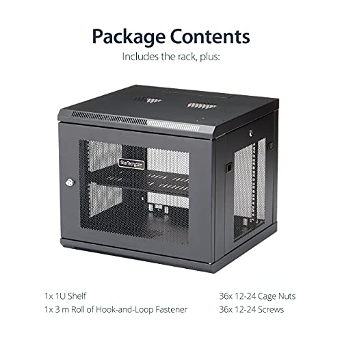 StarTech 9U Wall-Mount Cabinet, 19in, 4-Post, 18.9in Deep (RK920WALM) | Enclosed locking server rack kit for IT data equipment, Adjustable depth 2.4-18.9in, SPCC steel, Assembled - size: 9U, style: max 19" depth