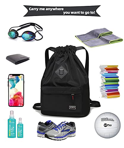 Peicees Waterproof Drawstring Sport Bag Lightweight Sackpack Backpack for Men and Women | Waterproof - color: Black