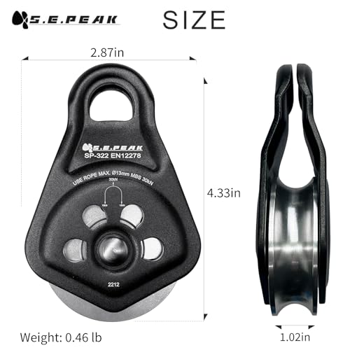 30kN Upgraded Rescue Single Pulley Sheave with Swing Plate,CE High Strength Pulley for Backyard Zipline, Climbing, Rock Rescue Lifting, Hauling, Fit Rope up to 13 mm/Holds Up to 6750lbs,Black - color: Black