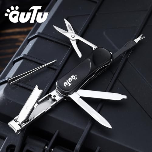 OUTU Keychain Nail Clippers Multitool, 7 in 1 EDC Utility Tool with Nail Clipper, Scissors, Gifts for Him Men Husband Dad Boyfriend (Black) - size: Black
