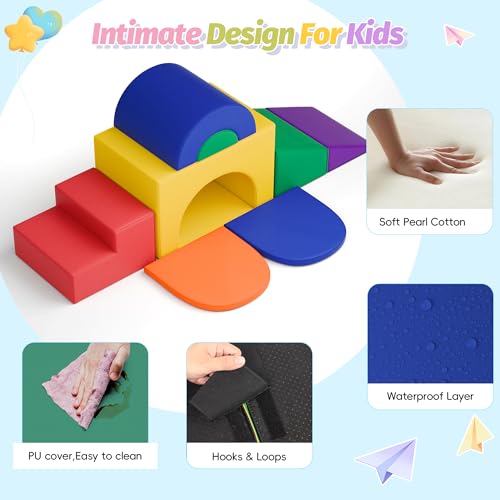 MU Soft Climbing Toys for Toddlers, 7-Piece Baby Soft Foam Climbing Blocks, PU Leather Gym Climb and Crawl Activity Play Set, Indoor Climbing Toys for Kids and Children, Classic - color: Classic