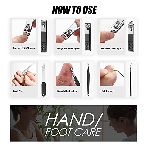 WOAMA Manicure Set - 10 in 1 Pedicure Kit Nail Clippers with Black Bag Manicure Kit Nail Kit Manicure Tools for Women Men - color: Black