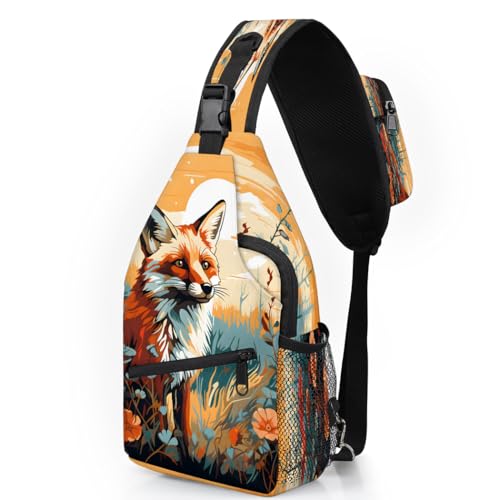 Animal Fox Sling Bags for Women Men, Waterproof Crossbody Sling Backpack Travel Outdoor Sports Chest Bag - color: Yellow