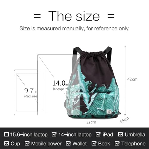 Waterproof Drawstring Bag, Gym Bag Sackpack Sports Beach Backpack for Men Women - color: 05-black Banana Leaves