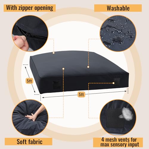 5' x 5' or 3' x 4' Cover Replacement for Crash Pad, Sensory Crash Pads Cover for Kids and Adult, Durable and Safe, Machine-Washable, Pads Sheet Only - color: Dark Gray, size: 5' X 5'