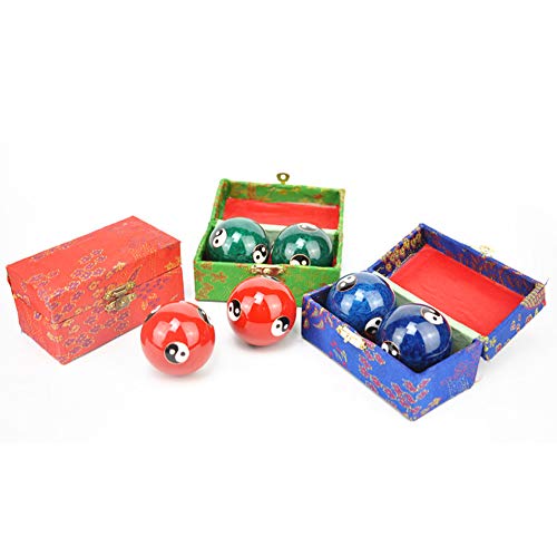 2 Pcs Baoding Balls, Chinese Health Exercise Stress Balls, Meditation Massage Handball with Box, Hand Exercise Ball for Hand Remedy and Stress Relief(Color:Blue Taiji) - color: Blue Taiji