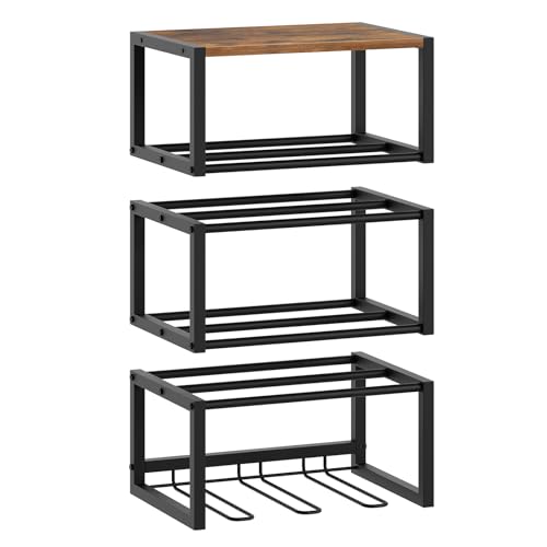 YATINEY Wall Mounted Shoe Rack, Shoe Organizer for Wall, 3 Pack Floating Shoe Shelf, Hanging Metal Shoe Storage, Holds 6-12 Pairs, 6-Tier Space Saving for Entryway, Rustic Brown and Black SS01BR