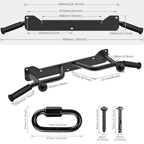 SELEWARE Heavy Duty Welded Pull Up Bar Wall/Joist/Ceiling Mount Chin Up Bar | Multifunctional Pull-up Bars w/Resistance Band Hooks for Home Gym Strength Training, Sturdy Steel Construction Support 500 lb - color: D2: Black Wall Mount Pull Up Bar