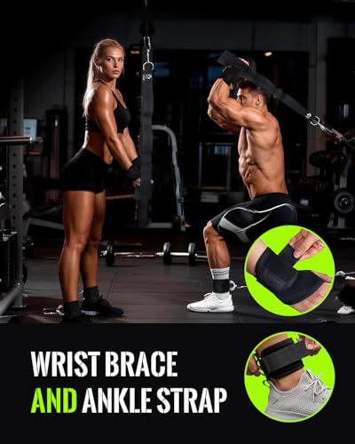 3 Grip Lengths in 1 Tricep Rope Cable Attachment & Wrist Brace Ankle Strap | Ergonomic Handles, Greater ROM for Tricep Push Down Attachment Gym Rope for Overhead Extension With Wrist Brace Ankle Strap