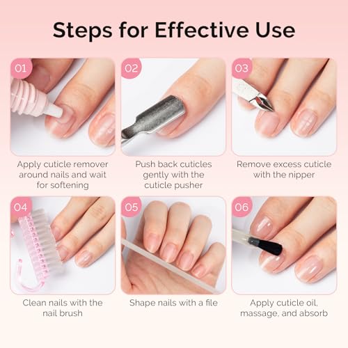 MelodySusie Cuticle Remover Kit,60g Cuticle Remover Cream 15ML Cuticle Oil | Cuticle Nipper Trimmer Pusher,Nail File and Brush for Cuticle Softener & Moisturize Manicure Kit for Nail Care