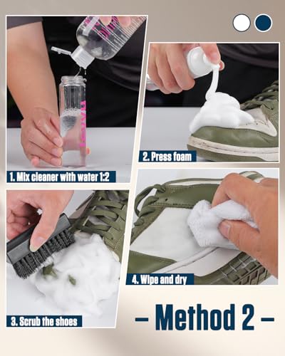Jevvu Shoe Cleaner Kit, 10 fl oz Concentrated Sneaker Cleaner with Foaming Bottle, 3 Brushes & Towel, White Shoe Cleaning Kit for Leather, Suede, Canvas, Knit, Mesh & All Materials