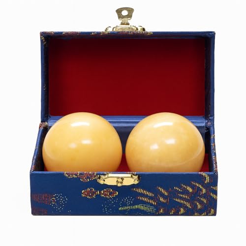 JapanBargain, Baoding Balls Set of 2 – Hand Exercise, Stress Relief, Coordination & Strength Training, Therapy Balls with Box (Amber) - color: Amber