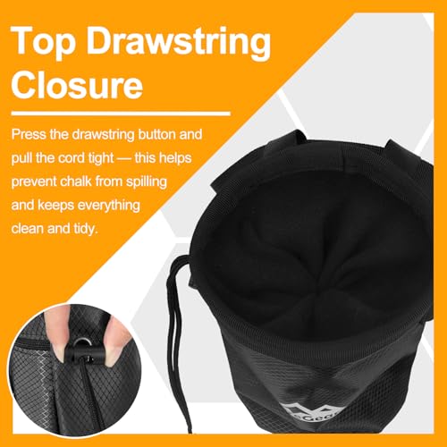 supregear Chalk Bag for Rock Climbing, Large Zipper Pocket with Brush Holder, Drawstring Closure, and Carabiner Clip, Ideal for Bouldering, Weightlifting, Gym - color: Black