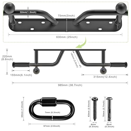 SELEWARE Heavy Duty Welded Pull Up Bar Wall/Joist/Ceiling Mount Chin Up Bar | Multifunctional Pull-up Bars w/Resistance Band Hooks for Home Gym Strength Training, Sturdy Steel Construction Support 500 lb - color: C2: Black Wall Mount Pull Up Bar