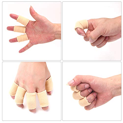 Senkary 20 Pieces Finger Compression Sleeves Elastic Finger Protectors Thumb Splint Brace for Arthritis Pain Relief, Basketball Sport (Beige) - color: Beige