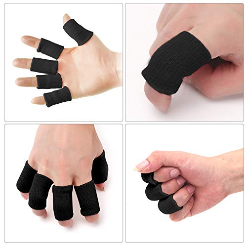 Senkary 20 Pieces Finger Compression Sleeves Elastic Finger Protectors Thumb Splint Brace for Arthritis Pain Relief, Basketball Sport (Black) - color: Black