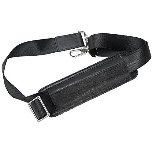 Full Grain Leather Shoulder Strap - Replacement Bag Straps for Laptop Briefcase, Messenger, Duffel, Crossbody, Travel Bags - color: Black Pad