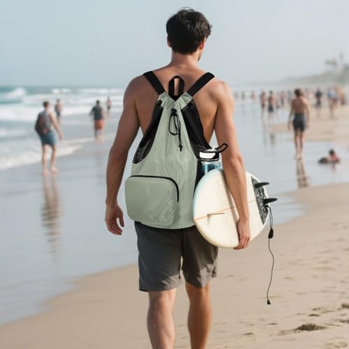 Yuiboo Sage Solid Color Drawstring Backpack Climbing Gym Bag with Water Bottle Pocket Cinch Pack Wet and Dry Separation