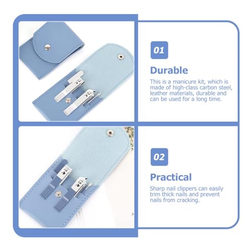 4 Pcs Stainless Steel Nail Care Kit Professional Manicure and Pedicure Tools Set with Compact Blue Leather Case - color: 4 Piece-blue
