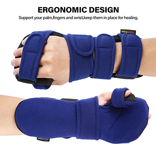 Stroke Resting Hand Splint Right&Left Resting Hand Splint with Finger Separator Functional Night Immobilizer Wrist Finger Brace for Carpel Tunnel Pain,Sprain Fracture,Tendonitis (Right,Blue) - color: Right,Blue