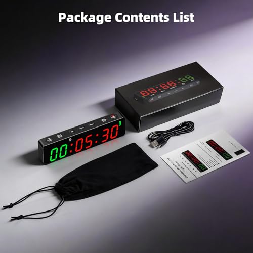 Portable Workout Timer, Workout Clock for Home Gym Garage Boxing, Gym Timer Clock with Strong Magnet, Powerful Battery, Adjustable Brightness for Fitness Enthusiasts Coaches
