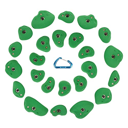 Atomik Rock Climbing Holds Set of 24 Golfus Style Climbing Holds in Green with Outdoor Hardware
